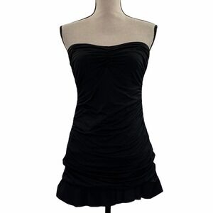 ALLEN B Black Strapless Ruched Mini Dress Size 12